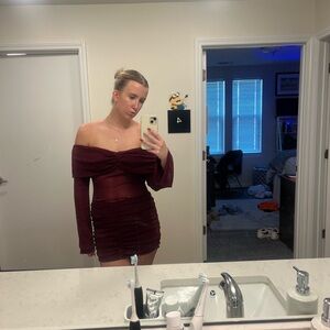 Showpo Off-Shoulder Wine Mini Dress